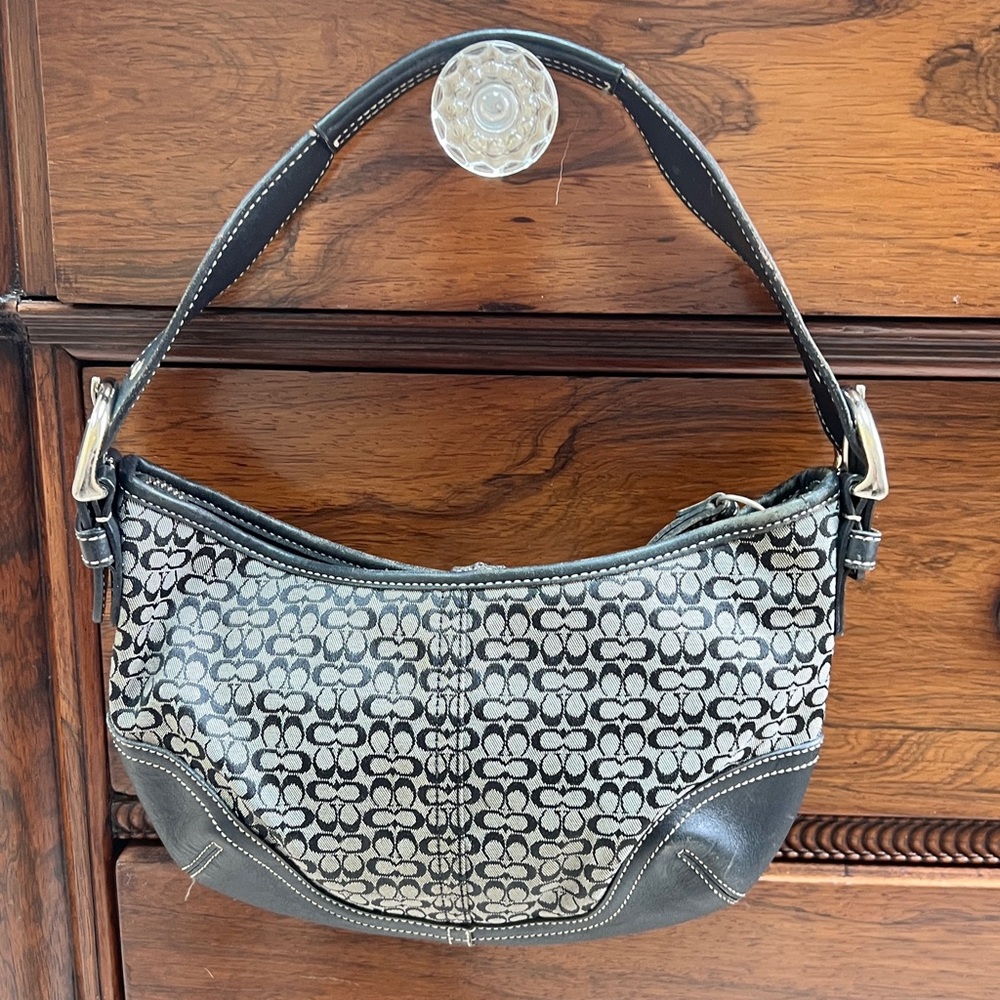 Coach Black and Cream Signature Shoulder Bag